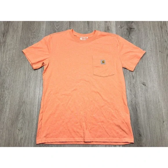 Carhartt Shirt Mens M Pocket Tee Logo Orange Loose Fit Short Sleeve Workwear - Picture 1 of 6